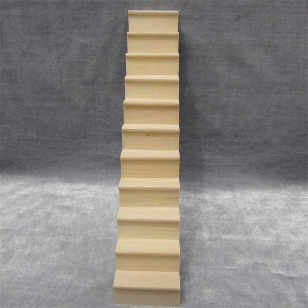 Sewroro Doll House Furnishings 1 12 Scale Dollhouse Stairs Miniature Stairs Wooden Stringer Steps Model DIY Mini Wood Staircase Without Armrest for Micro Landscape Decor