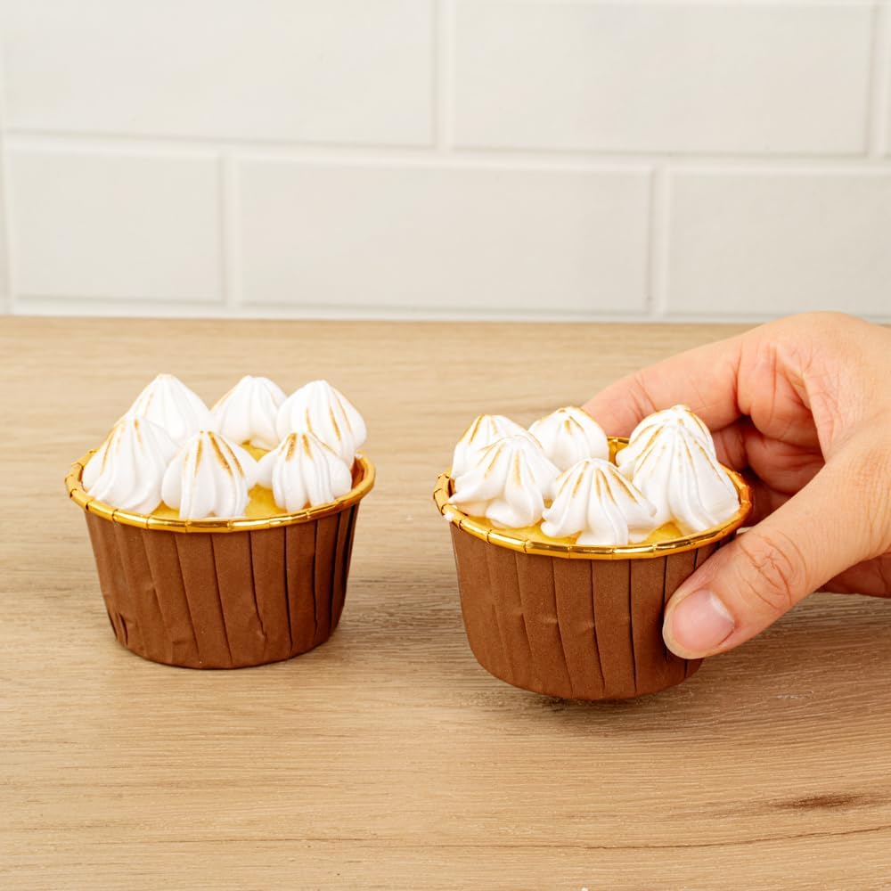Restaurantware Panificio Baking Cups - 50 Greaseproof Foil Cups, Oven-Ready Brown Muffin Liners