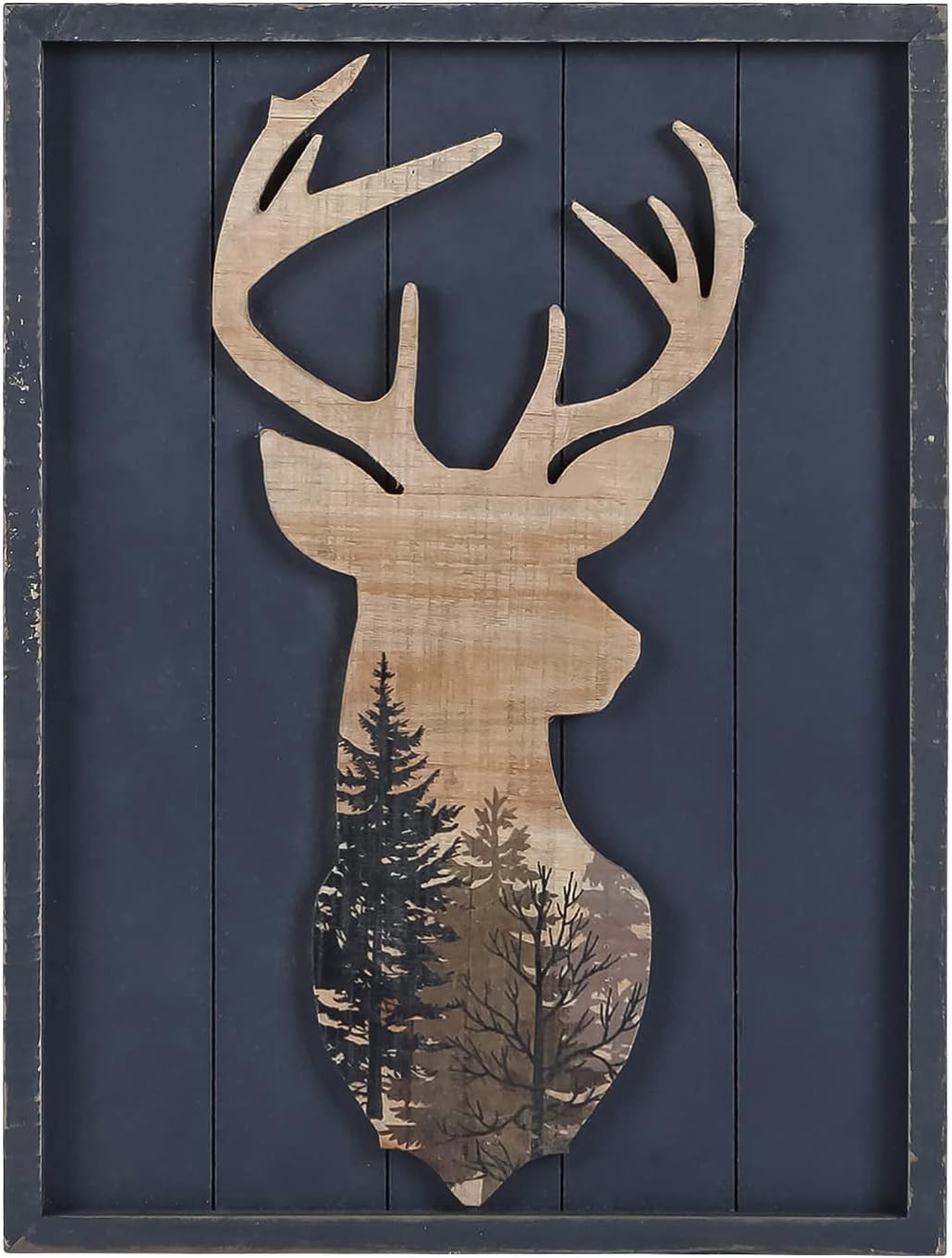 12 16 Inches NIKKY HOME Cabin Wall Decor, Decorative Deer Wood Framed Forest Mountain Woodland Wildlife Lodge Elk