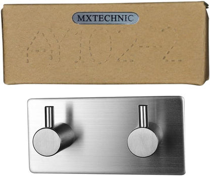Wall Mounted Coat Hook Rail, Self Adhesive Stainless Steel Hanging Hooks Rack for Hallway Kitchen Storage (2-hook)