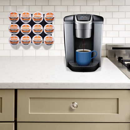 Adhesive Wall Mounted 12 Slot Coffee Pod Holder - Space Saving Organizer Rack Compatible with K Cups for Kitchen