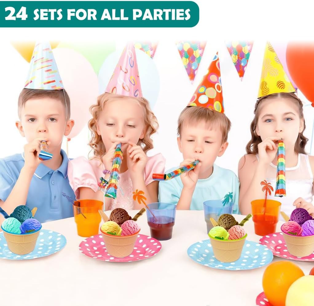 24 Pack Set, Frozen (24) Tellshun Ice Cream Bowls and Spoons Yogurt Cups with Spoons Durable Plastic Candy Color Cute