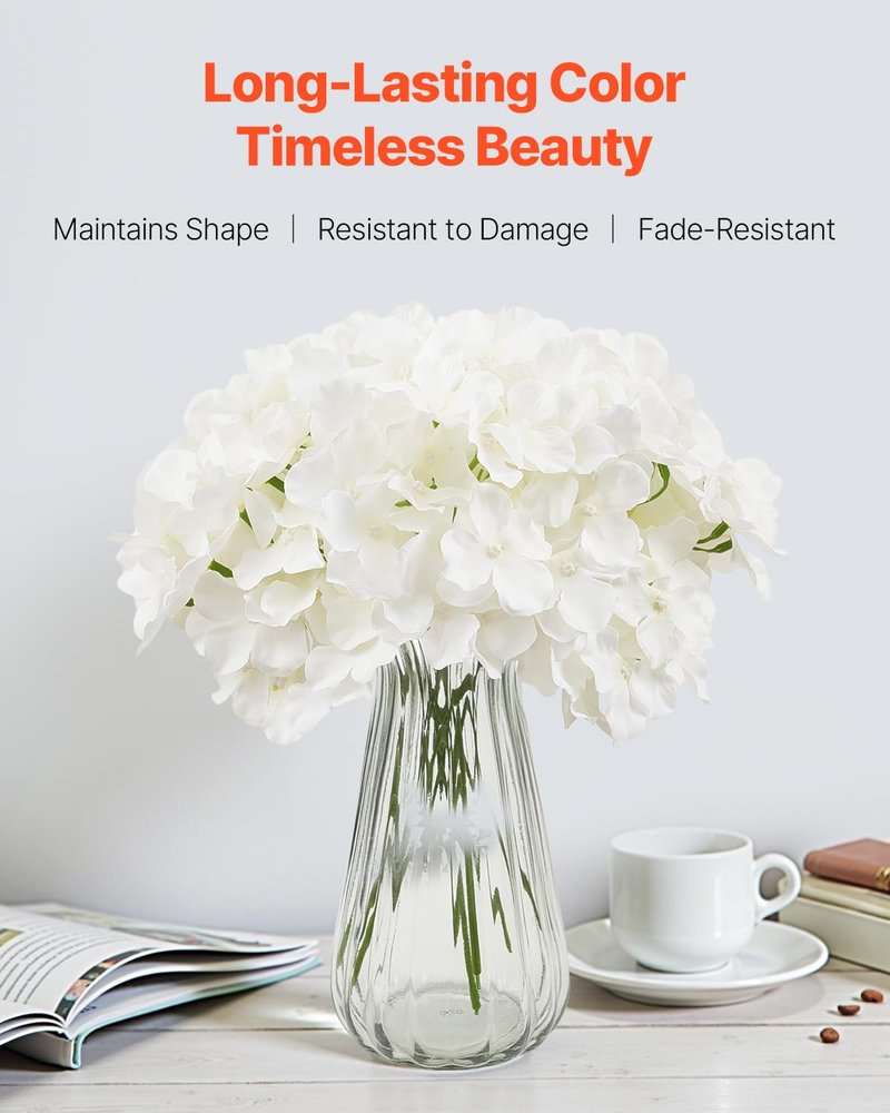 VEVOR Artificial Flowers, 205 pcs Real Looking White Silk Fake Hydrangea Bulk, White Faux Bridal Shower with Stems for DIY Wedding Bouquets, Home Centerpieces Arrangements, Party Tables Decorations