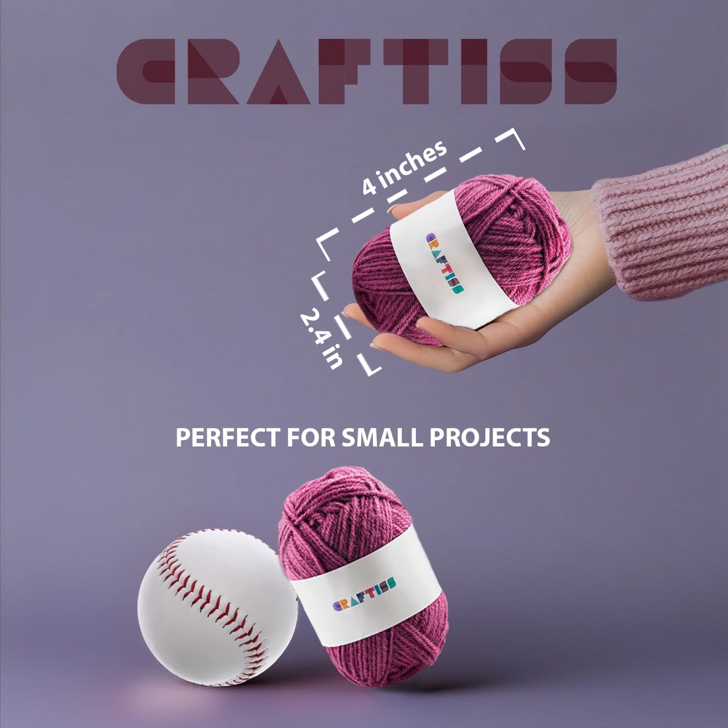 CRAFTISS 30 of 20g/0.7Oz Acrylic Yarn Mini Skeins - 1300 Yards of Soft Yarn for Crocheting and Knitting Craft Project, Assorted Starter Crochet Bulk Kit for Adults and Kids - Mothers Day Gift