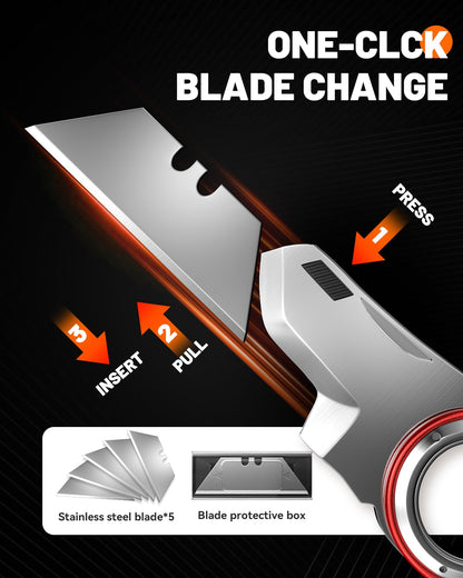Folding Utility Knife Pocket Knife, Heavy-Duty Box Cutter with Anti Slip Finger Loop, Quick Change Blade Razor Knife, Box Cutters for Home, Office, Warehouse, Durable Razor Knife, Box Knife (Red)
