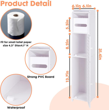 ShellKingdom Toilet Paper Holder Stand, Small Bathroom Storage Cabinet with Doors and Shelves, Slim Storage Cabinet