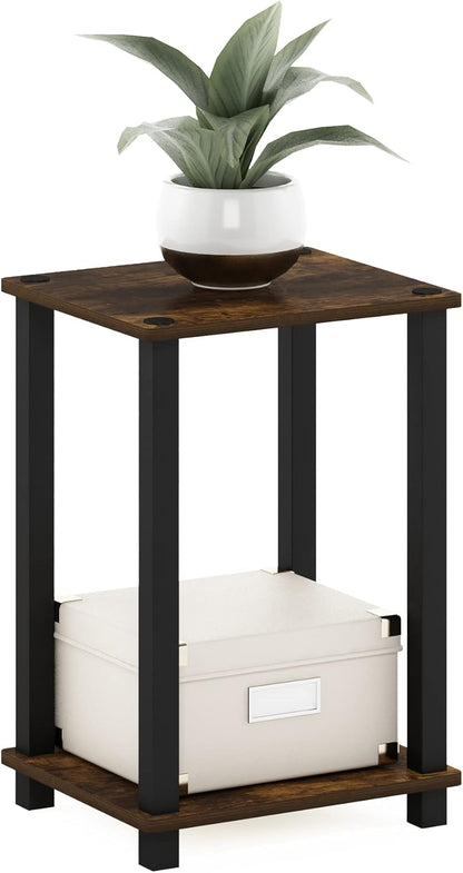 1-Tier Furinno Simplistic End Side Night Stand/Bedside Table with Plastic Poles, Amber Pine/Black