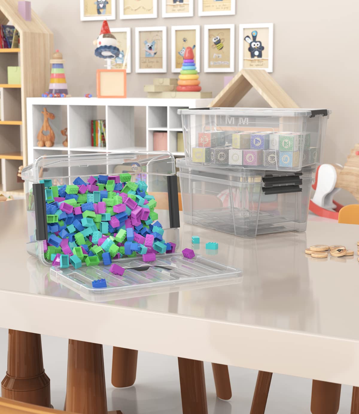 WYT Clear Storage Latch Bins, 6-Pack Storage Organizer Box with Handle and Lids, 5-Litre