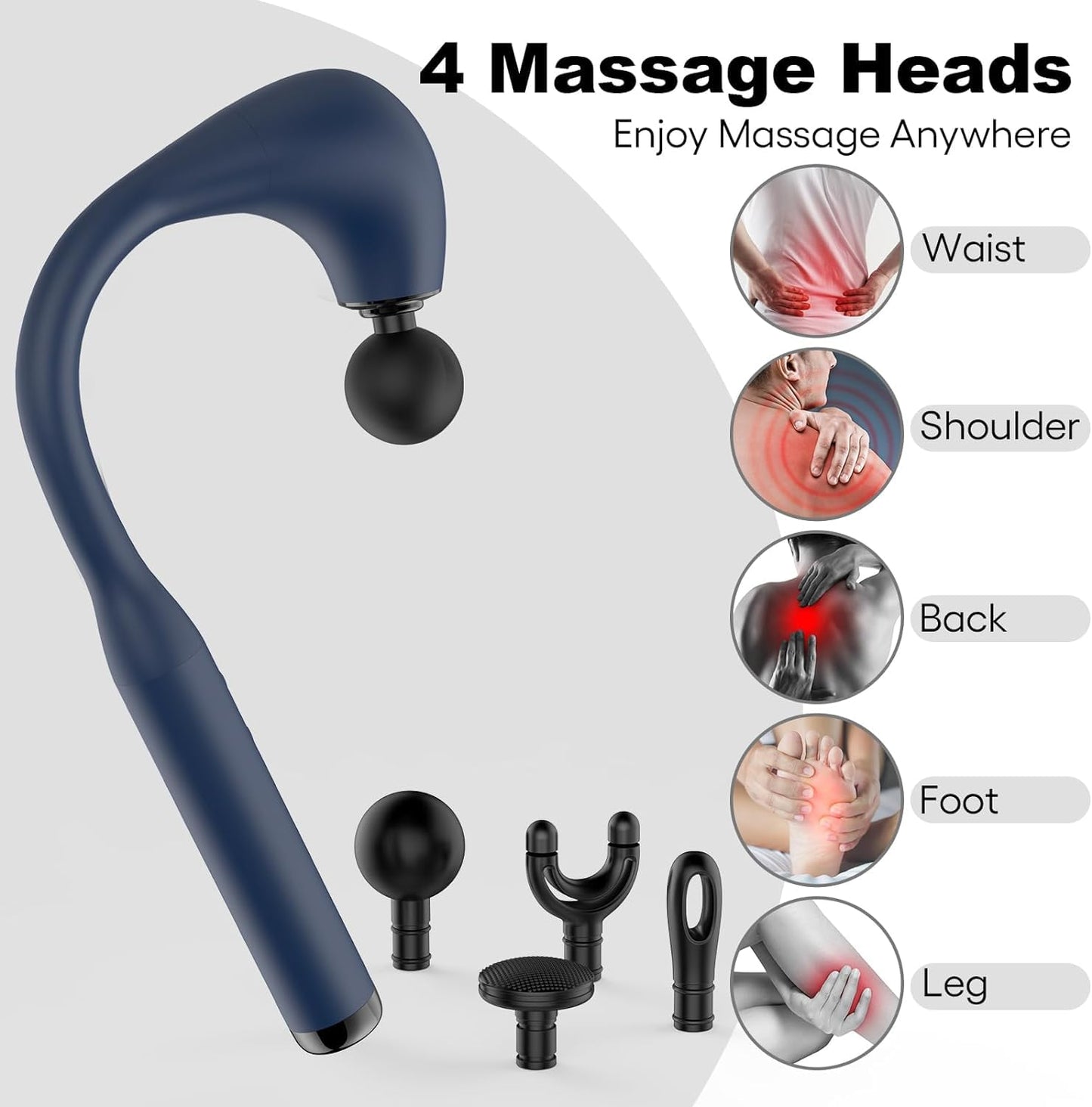 Massage Gun Deep Tissue with Extended Handle Revolutionary U-Shaped Back Massager,Body Massager for Neck,Shoulder,Leg(Dark Blue)