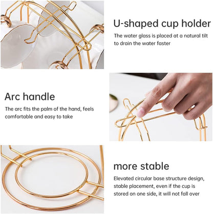 Coffee Mug Holder, 4 Hooks Metal Iron Gold Countertop Coffee Cup Tree Holder Stand for Kitchen Decor