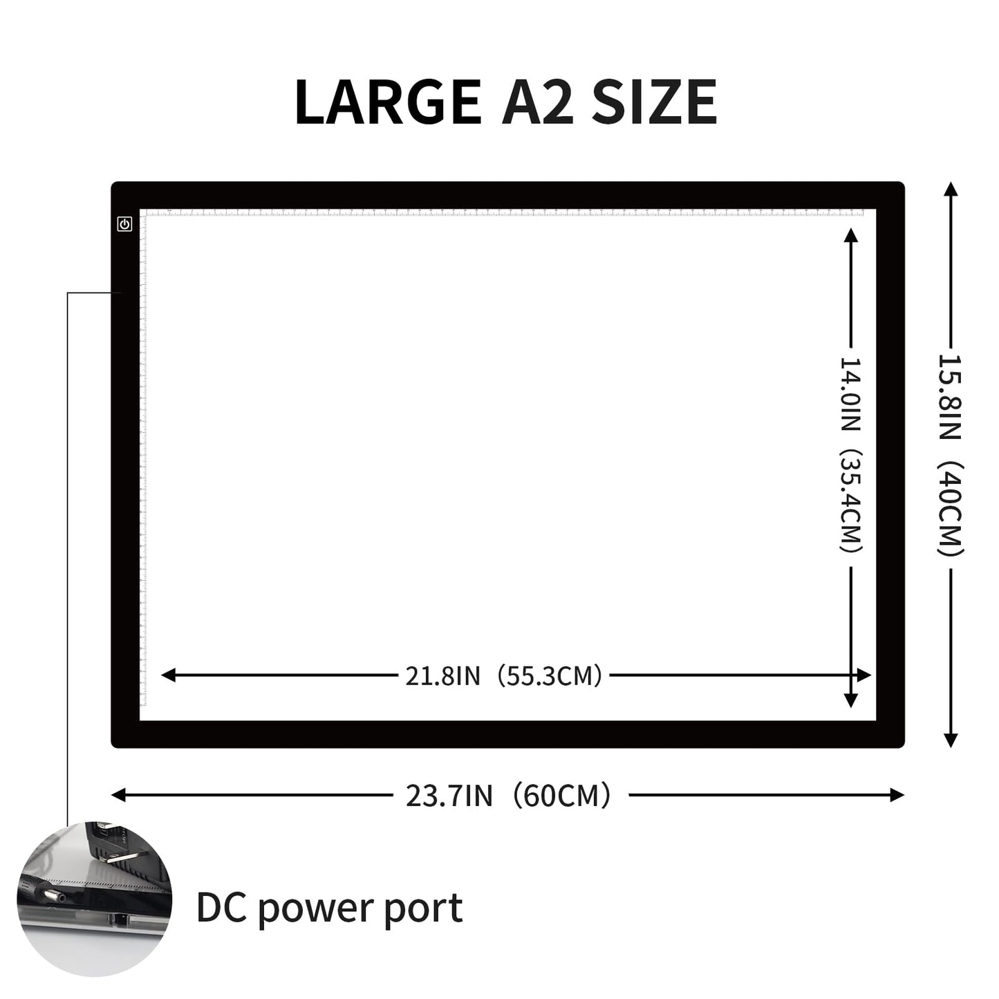 TOHETO A2 Light Pad Super Thin 7mm Portable Stepless Dimmable Brightness Large Light Box Copy Board for Diamond Painting Weeding Vinyl with 2 Multi-Functional Clips 12V 2A Adapter (23.7''x15.8'')