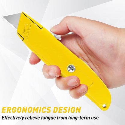DIYSELF 4 Pack Box Cutter, Utility Knife, with 10 Extra SK5 Blades, Aluminum Shell Box Cutter Retractable for Papers, Cardboard, and Cartons, Razor Knife, Pipe Cutter(Red, Blue, Yellow, Black)