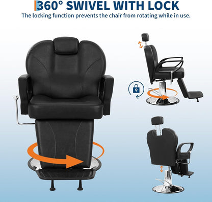 Hair Salon Chair - Heavy Duty Hydraulic Reclining Barber Chair with 142° Tilt, 360° Swivel & Adjustable Height, Max Load 330 Lbs Salon Chairs for Hair Stylist, Barber Chairs for Barbershop Spa Home