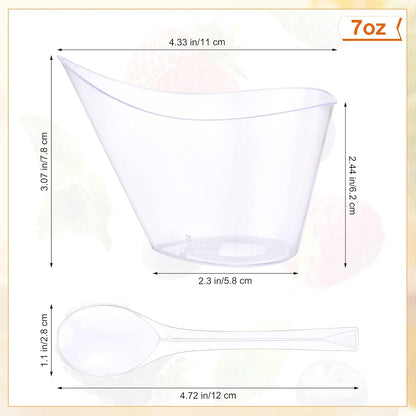 150 Pack 7 oz Clear Plastic Dessert Cups with Tasting Spoons, Appetizer Cups Yogurt Parfait Bowls with Spoons for Party
