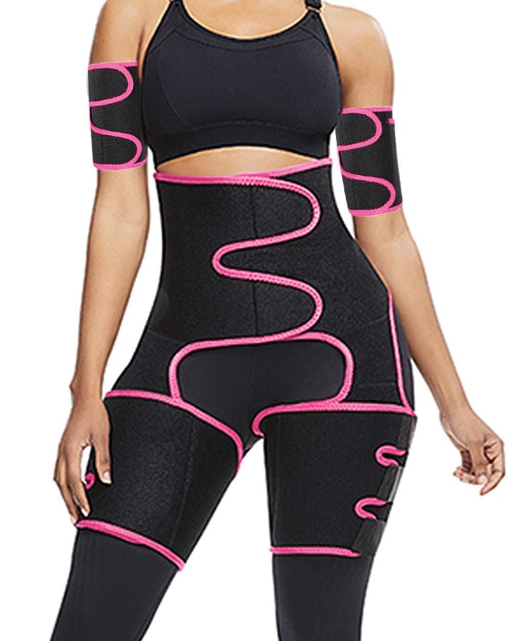 RESHE 4in1 Sweat Band Waist Trainer and Arms Workout Back Support Belt for Women Burn Fat Pink