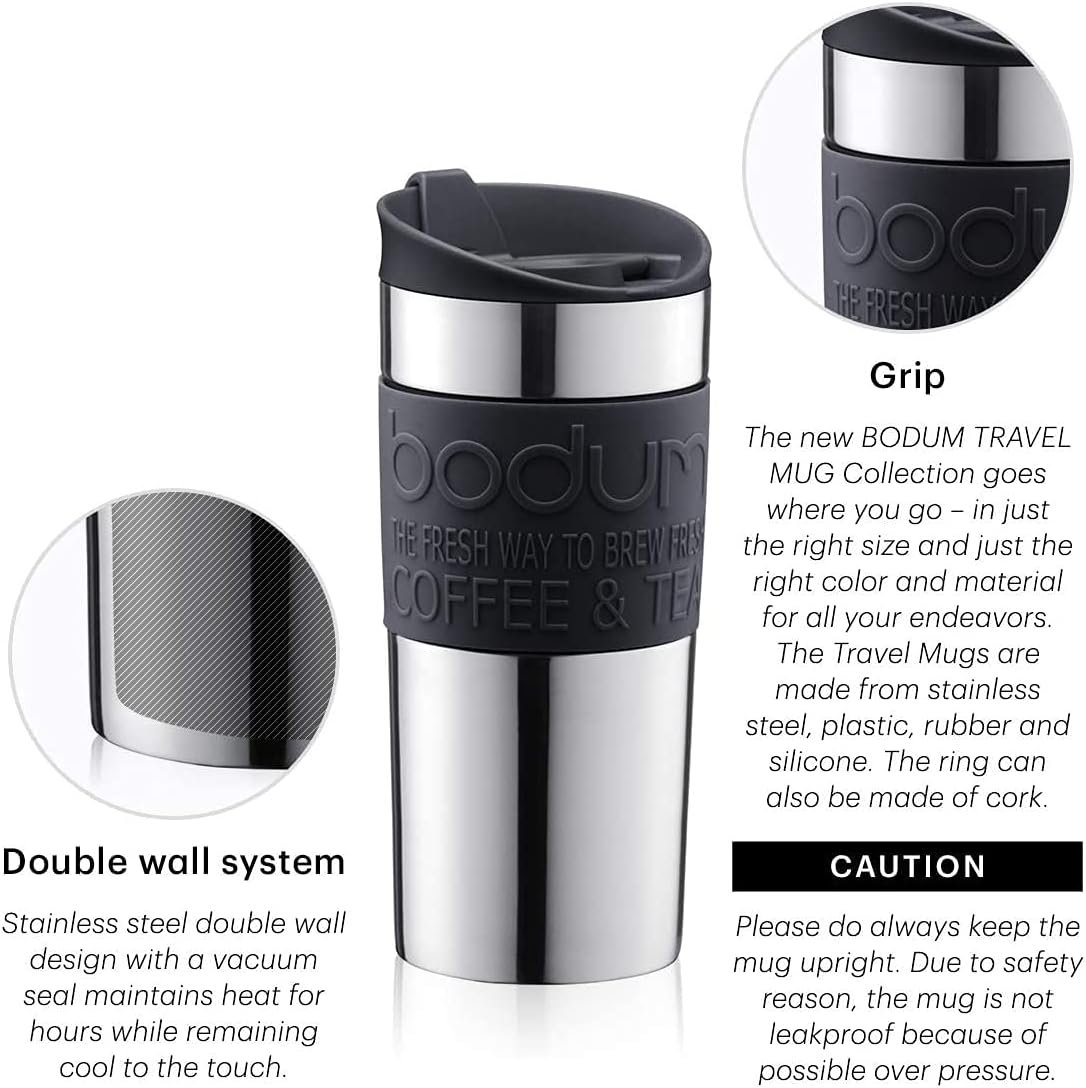 Bodum 11068-01 Vacuum Travel Mug, Small, Black, 0.35 L, 1 Count