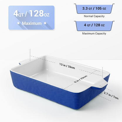 Regine Switzerland 4 QT Baking Dish - Deep Ceramic Casserole Pan with Handles | Oven Safe, Dark Blue