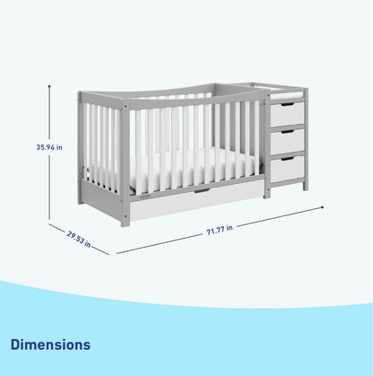 Graco Remi 4-in-1 Convertible Crib & Changer – GREENGUARD Gold Certified, Fits Standard Crib Mattress, Converts to Toddler Bed and Full Bed, 4 Adjustable Mattress Heights (Pebble Gray and White)
