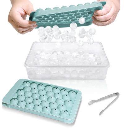 WIBIMEN Ice Cube Tray with Lid and Bin - Round Ice Trays for Freezer with Lid - Ice Cube Trays for Freezer with Ice Container (1"-2PACK Blue)