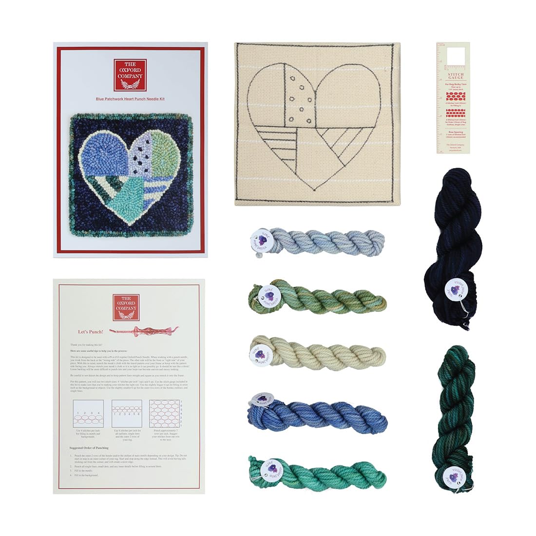 The Oxford Company Punch Needle Kit (Patchwork Blue Heart)