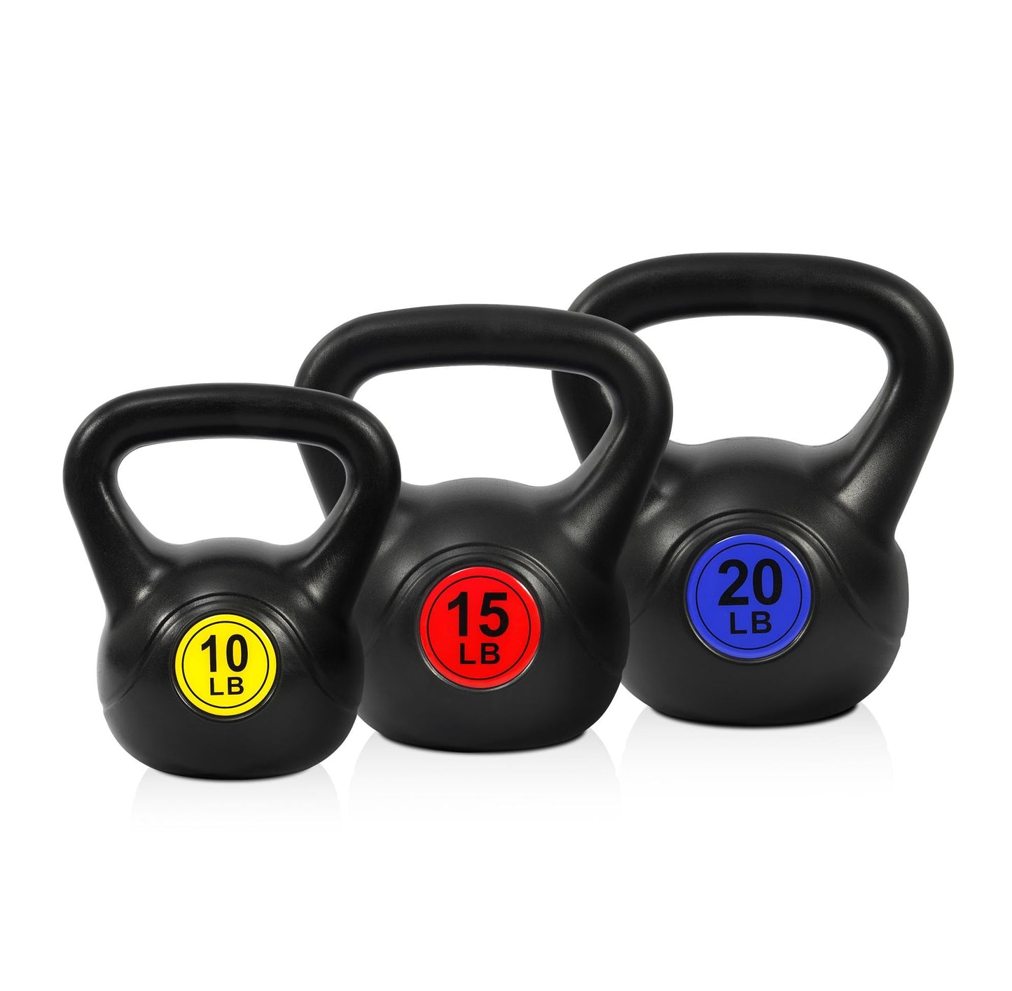 Fitvids Wide Grip 3-Piece Kettlebell Exercise Fitness Weight Set, Include 5 lbs, 10 lbs, 15 lbs and 20 lbs, Set of 3 or Set of 4