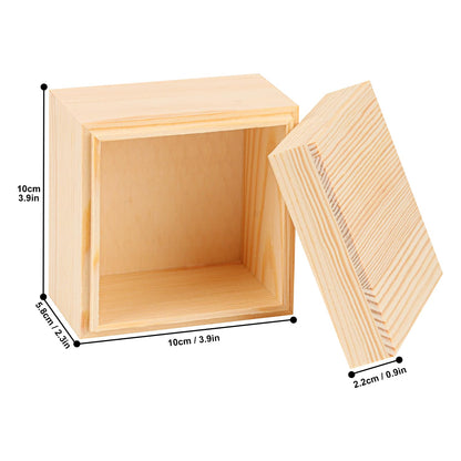Geytetqi 9 PCS 3.94 x 3.94 x 3.15 Inch Unfinished Square Wood Box with Lid, Wooden Treasure Boxes, Small Wood Keepsake Box, Wooden Storage Box and DIY Craft Stash Boxes for Home Decor