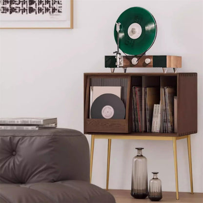 CAOJLjiaxiang-2012 CD-Holder Light Luxury Wooden Vinyl Record Cabinet with Sliding Doors, High Legged Books CD Storage Rack Record Player Stand