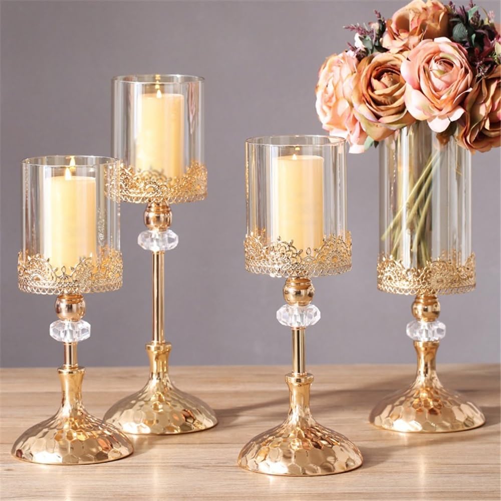 cfycfy987 Candelabra Luxury Golden Metal Glass Candlestick Home Dining Table Decoration Ornament Candle Holder Candle Sticks Holder(Large)