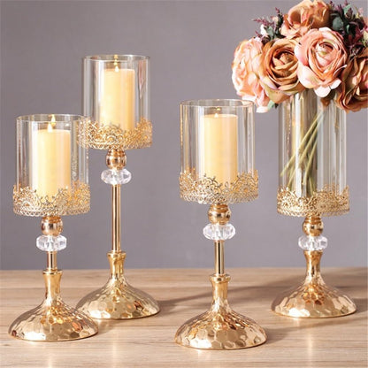 cfycfy987 Candelabra Luxury Golden Metal Glass Candlestick Home Dining Table Decoration Ornament Candle Holder Candle Sticks Holder(Large)