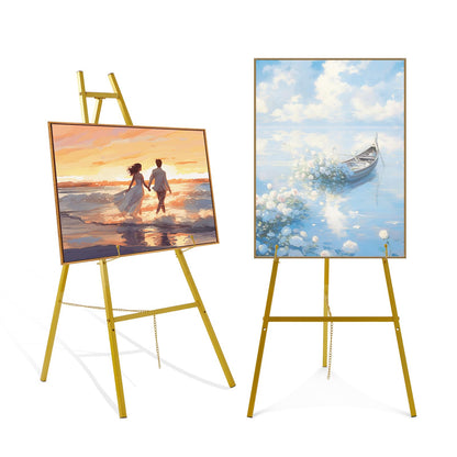 Fatilin 43.5" Gold Easel Stand for Sign, Heavy Duty Easel 4-Tier Adjustable Metal Floor Display Easel for Wedding Signs, Welcome Signs, Posters, Mirrors, Pictures, Art, Parties & Paintings