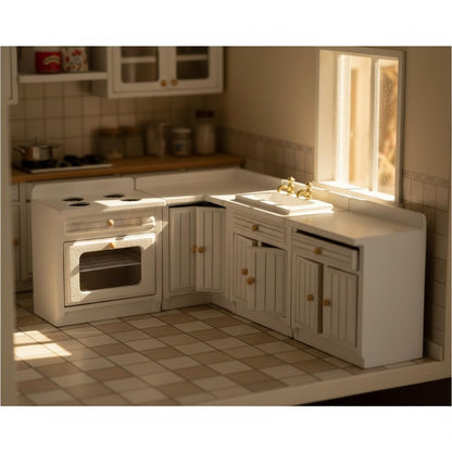 Miniature Furniture Dollhouse Kitchen Cabinets Set 1:12 Scale Wooden Model Freely Combined 4PCS Mini House Accessories Furnishings Kit Decoration Gift (White)