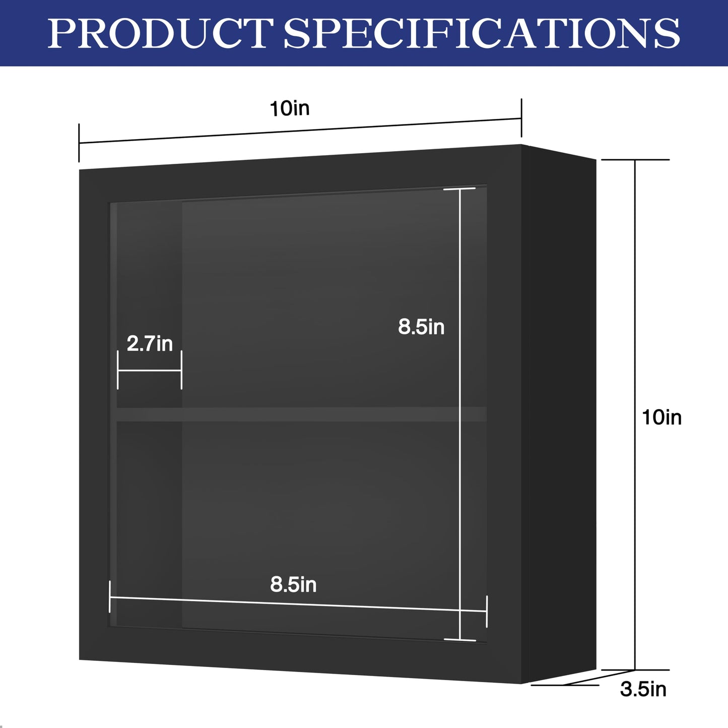 An&He 10x10 Shadow Box Frame Engineered Wood | with a 2.7" Usable Display Depth | Includes Acid-Free Backing Board, UV Resistant Acrylic, and Hanging Hardware-Black