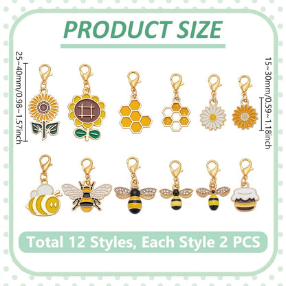 UNICRAFTALE 24Pcs 12 Styles Bee Stitch Markers for Crocheting Enamel Honeycomb Sunflower Daisy Planner Crochet Markers Removable Lobster Claw Clasps Locking Metal Knitting Marker for Knitting Weaving
