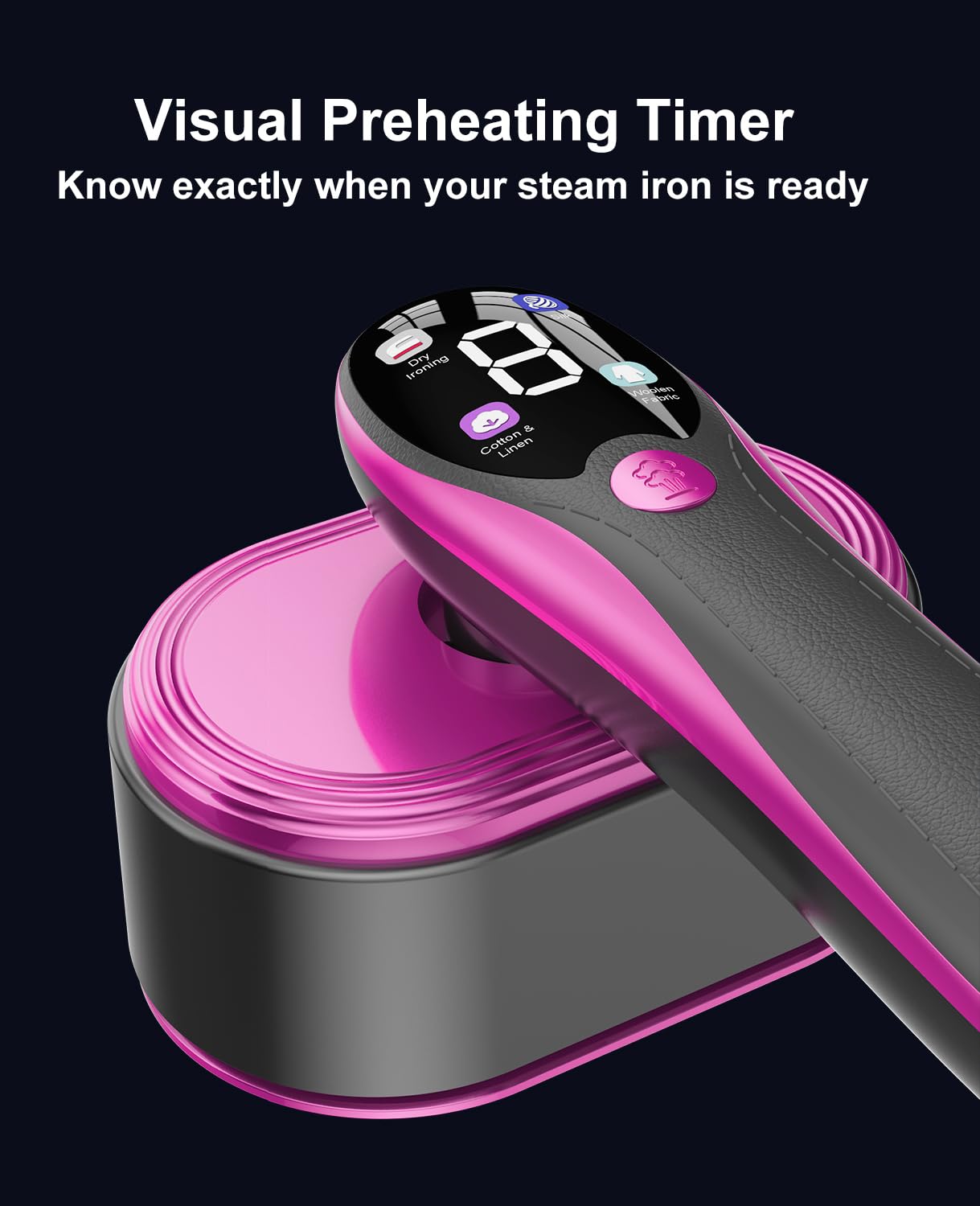 ADPTOYU 2-in-1 Steamer & Iron for Clothes, Portable Handheld Garment Steamer with LED Display, Large Ceramic Panel Travel Clothes Steamer Iron, 10s Fast Heat-Up All-Fabric Remove Wrinkle (Purple)