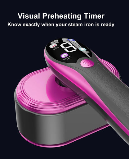 ADPTOYU 2-in-1 Steamer & Iron for Clothes, Portable Handheld Garment Steamer with LED Display, Large Ceramic Panel Travel Clothes Steamer Iron, 10s Fast Heat-Up All-Fabric Remove Wrinkle (Purple)