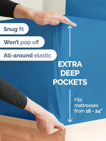 Skiennix Extra Deep Full Sheet Set - 6 Piece Breathable Cooling Sheets - Hotel Luxury Bedding - Denim Blue