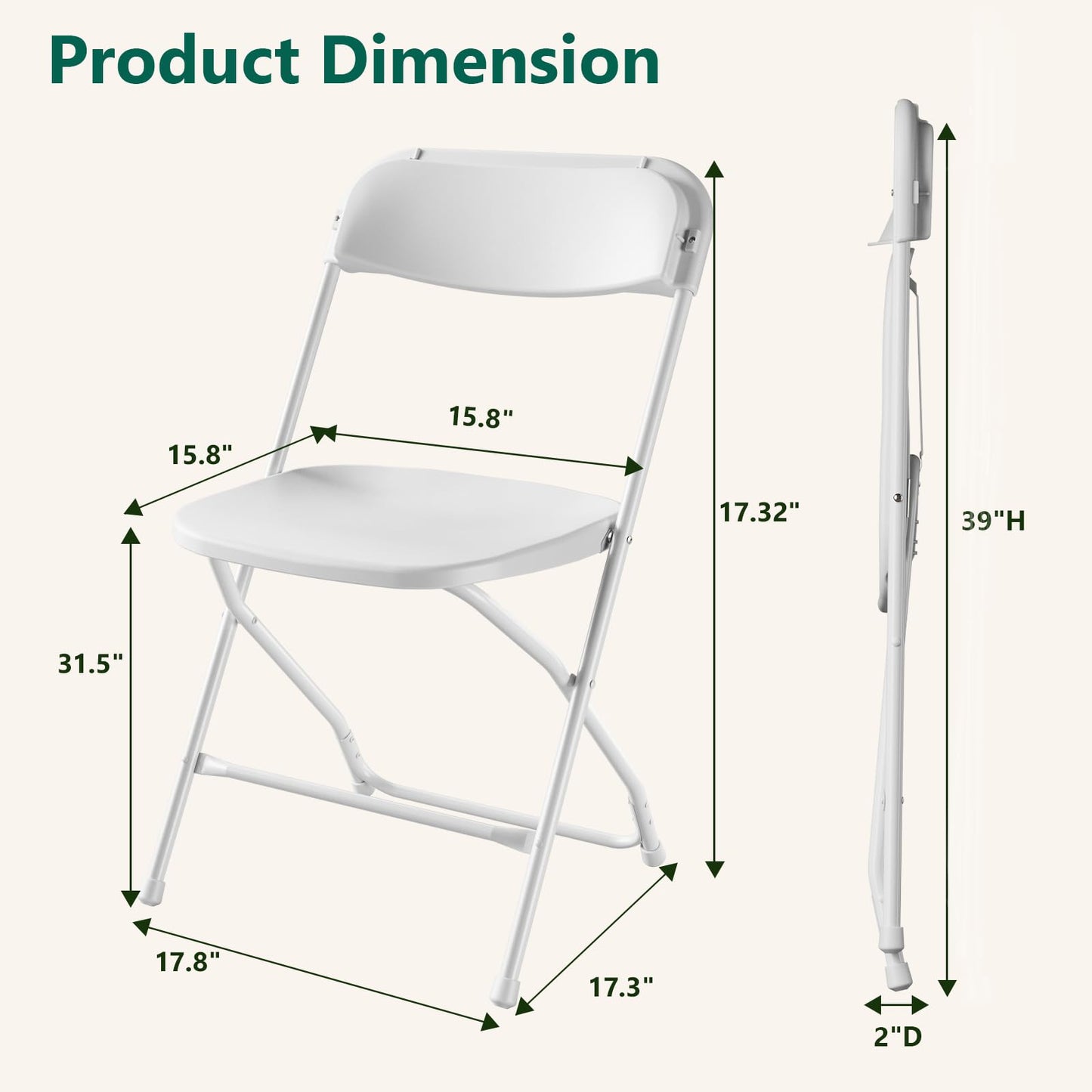 FurniEdge 16 Pack White Plastic Folding Chairs, Outdoor Portable Folding Chair with Steel Frame, 350lbs Capacity Stackable Foldable Chairs for Patio, Garden, Picnic, Kitchen, Events