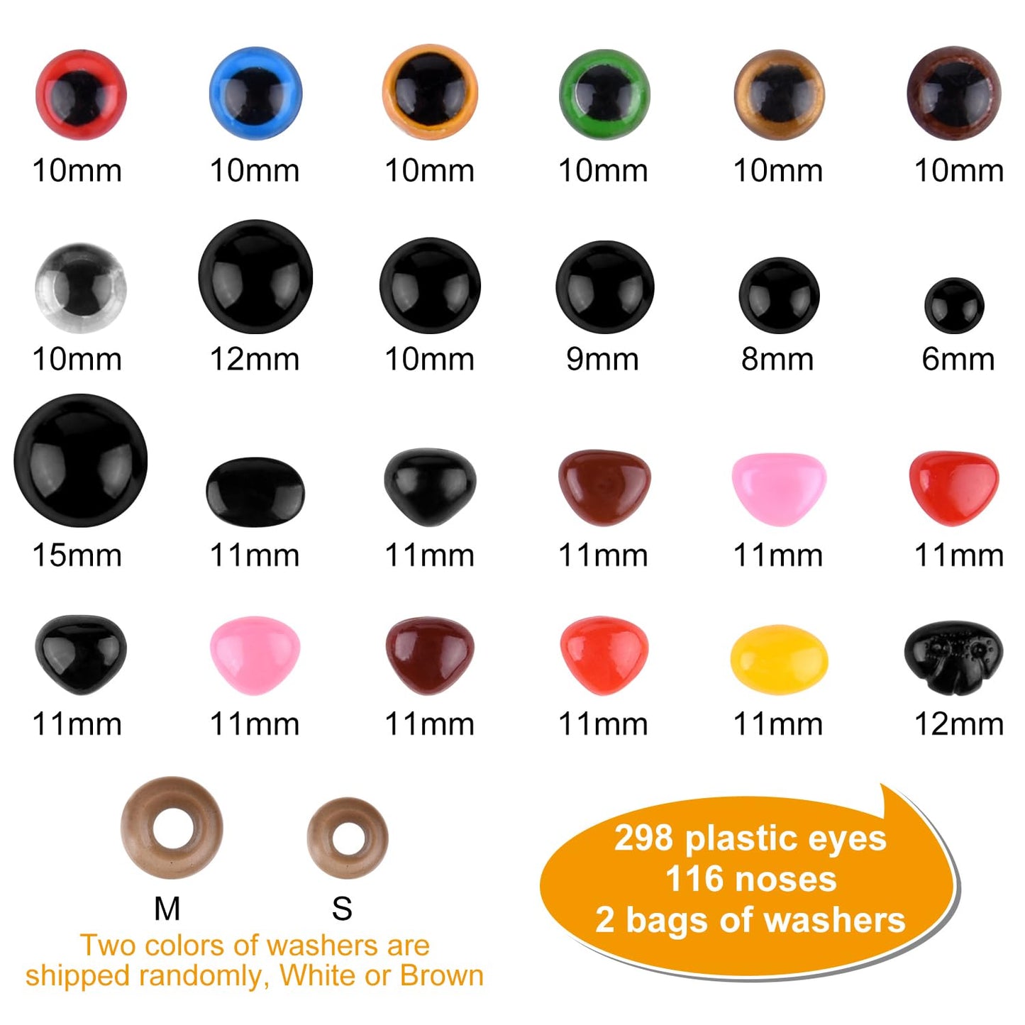 ASTARON 1028 Pcs Plastic Safety Eyes and Noses Kit with Washers for Doll Plush Animal Craft Making,Assorted Size