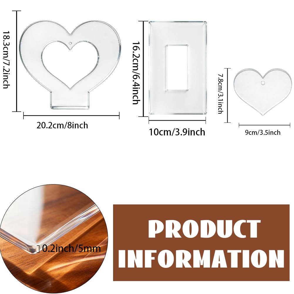 beinkmake 3Pcs Heart Display Stand Acrylic Router Template for Woodworking, 5mm Thick Inlay Template Jig Kit Tracing Stencil Guide Tool for Woodworking Project DIY Wood Craft