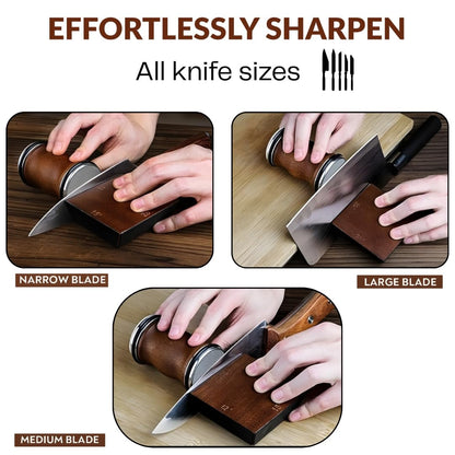 4 Angles High Carbon Stainless Steel Rolling Knife Sharpener with 400, 1000 & 3000 Replacement Discs - Blunt Knife Sharpening Kit with 12°, 15°, 20°, and 25° Sharpening for Kitchen & Chef's Knives