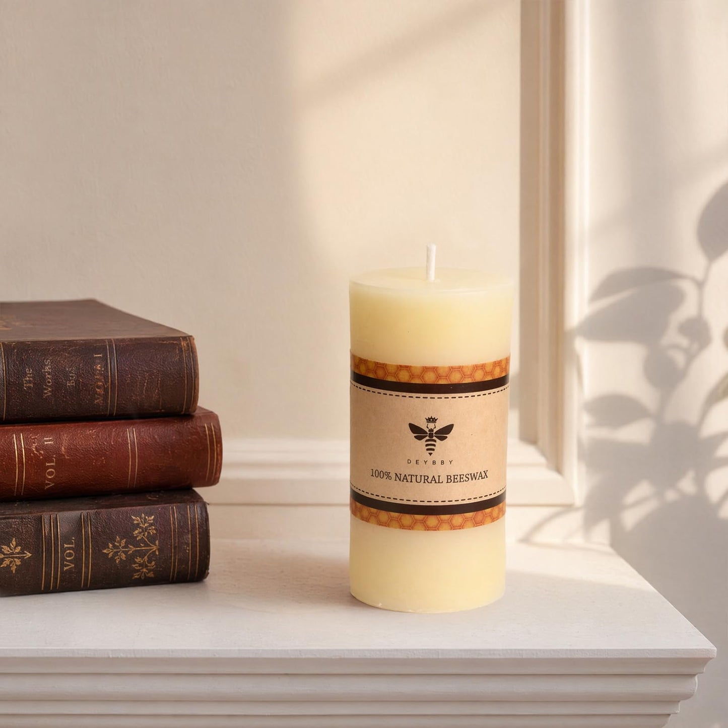 DEYBBY 2x4 inch Natural White Beeswax Pillar Candle Set of 6, Smokeless Dripless Pure Organic Beeswax Candles with Natural Scent for Wedding Home Decor Blackout Housewarming Event Gift (Cream