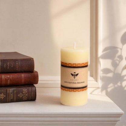 DEYBBY 2x4 inch Natural White Beeswax Pillar Candle Set of 2, Smokeless Dripless Pure Organic Beeswax Candles with Natural Scent for Wedding Home Decor Blackout Housewarming Event Gift (Cream