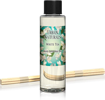 Urban Naturals White Tea Scented Oil Reed Diffuser Refill, 4 oz., Includes Free Set of Reed Sticks