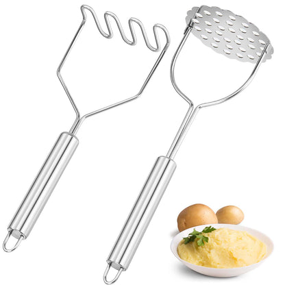 VOOVAO 2 Pcs Potato Smasher, Mashed Potato Masher, Stainless Steel Masher Kitchen Tool for Avocado, Bean, Fruit, Vegetables, Food