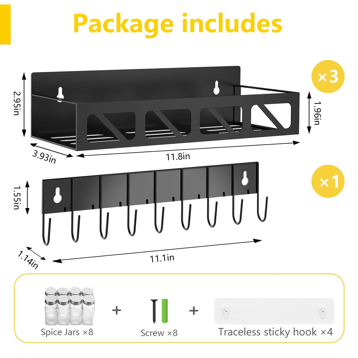Magnetic Spice Rack Organizer for Fridge Seasoning Organizer for Kitchen storage with Screw Magnetic Shelf with Hook for Refrigerator and Oven (6pack)