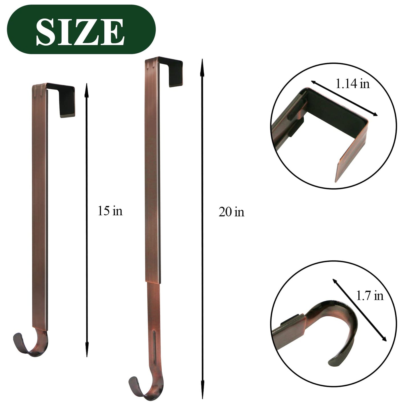 ZMCINER Wreath Hanger for Front Door, Adjustable Wreath Hanger from 15 to 25 Inches, 20 lbs Larger Door Upgrade Christmas Fall Wreaths Decorations Hook (Bronze)