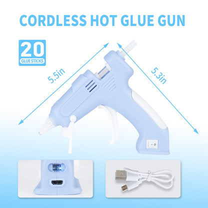 Cordless Hot Glue Gun,Rechargeable Fast Preheating Glue Gun Kit with 20 Pcs Premium white Glue Sticks and USB-C Charging Port for DIY Projects, Arts, Crafts, Quick Repairs and Home Decoration