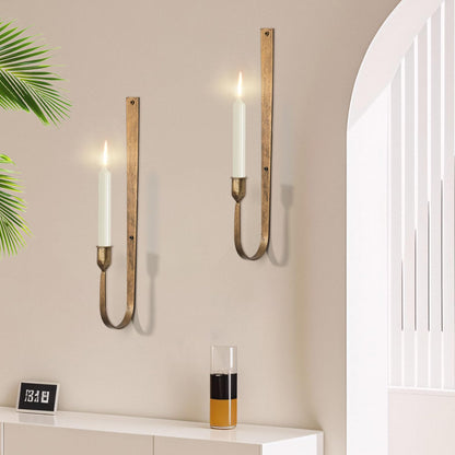 Wall Candle Holder Set of 2 - Golden Metal Wall Sconces, Rust-Resistant Wall Mount Candle Holders for Living Room, Fireplace, Wedding Decor, Modern Farmhouse Wall Decor with Installation Hardware