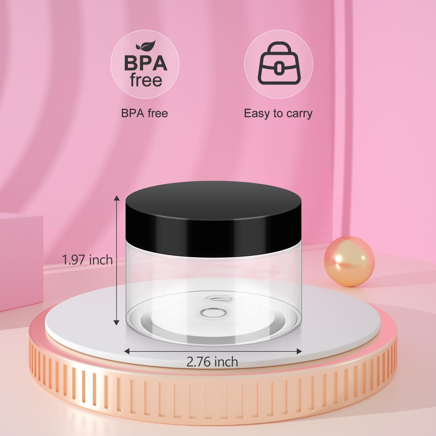 Loretoy 50 Pack 4 OZ Plastic Jars with Lids, BPA Free, Reusable, Refillable Transparent Cosmetic Containers for Bath Salts, Cosmetics, Powders, Beauty Product and Small Accessories