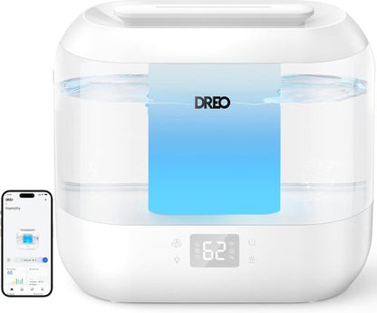 Dreo Smart Humidifier - 4L Top Fill Cool Mist for Large Rooms | 36H Runtime, Touch/App/Voice Control, Nightlight, White
